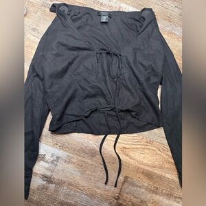 House of Harlow Revolve Black Tie-Front Long Sleeve Women's Top